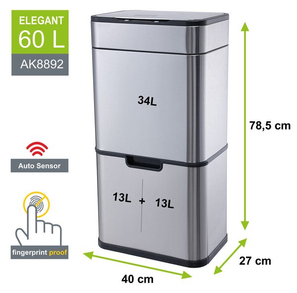 Elegant Bezkontaktowy pojemnik na odpady posortowane 60 l HELPMATION AK8892