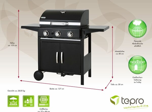 Mayfield 3 grill gazowy z trzema palnikami 9kW, Tepro 3152