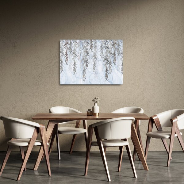 Obraz na szkle - Gałązki wierzby na niebieskim tle (70x50 cm)
