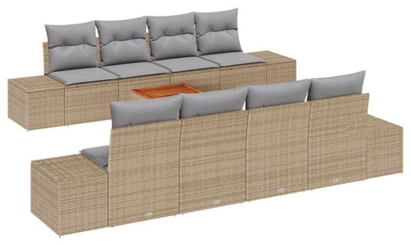 Zestaw Mebli Ogrodowych Komplet Wypoczynkowy Z Poduszkami 9-Częściowy Beżowy Rattan Na Taras Balkon Ogród