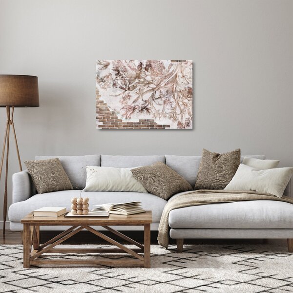 Obraz na szkle - Kwiatowy fresk na ceglanej ścianie (70x50 cm)