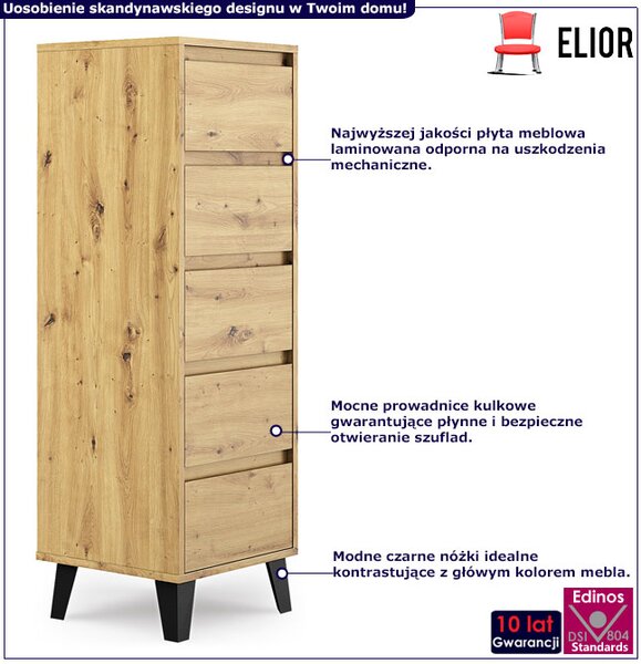 Komoda z 5 szufladami na nóżkach dąb artisan T0-E98