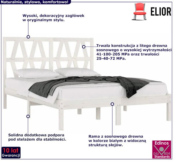 Białe skandynawskie łóżko z drewna 120x200 W3-N84