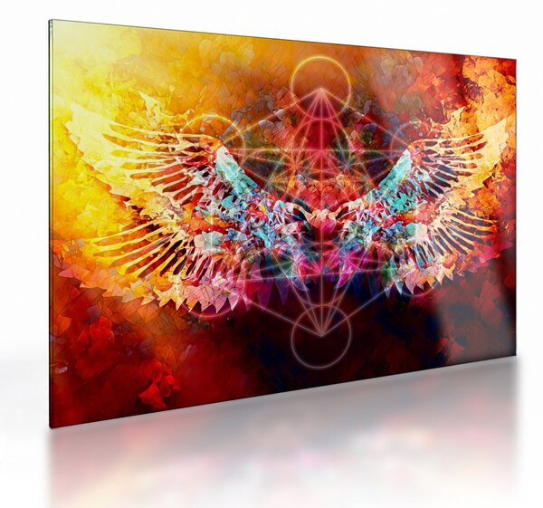 Obraz na szkle - Merkaba ze skrzydłami, abstrakcja (70x50 cm)