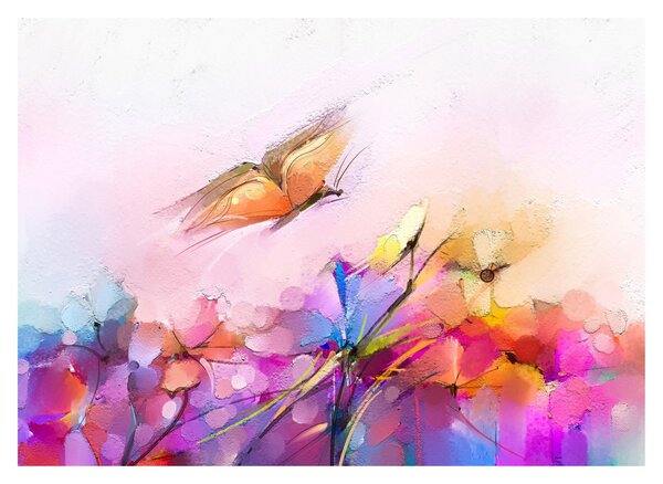 Obraz na szkle - Motyl nad kwiatem, abstrakcja (70x50 cm)