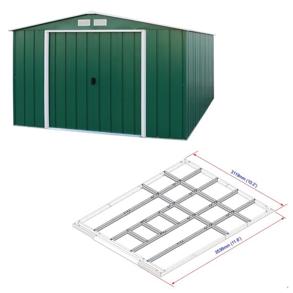 Colossus Eco XXL Domek ogrodowy 11,6 m² + profile podłogowe, zielony DURAMAX 61361+57222