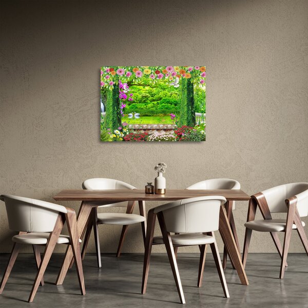 Obraz na szkle - Magiczny ogród z łabędziami (70x50 cm)