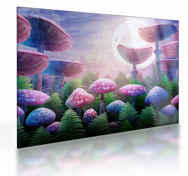 Obraz na szkle - Grzyby w pełni księżyca, grafika (70x50 cm)