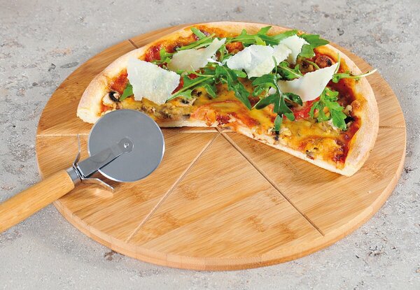 Deska i krajalnica do pizzy, ø 32 cm, bambus KESPER 58462