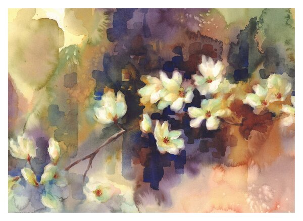 Obraz na szkle - Białe magnolie, malarstwo (70x50 cm)