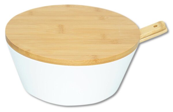 Misa na sałatki i owoce z przyborami, Ø 26 cm, plast/drewno bambusowe, biała KESPER 32620