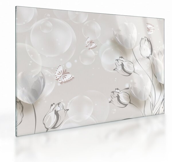 Obraz na szkle - Tulipany między bąbelkami (70x50 cm)