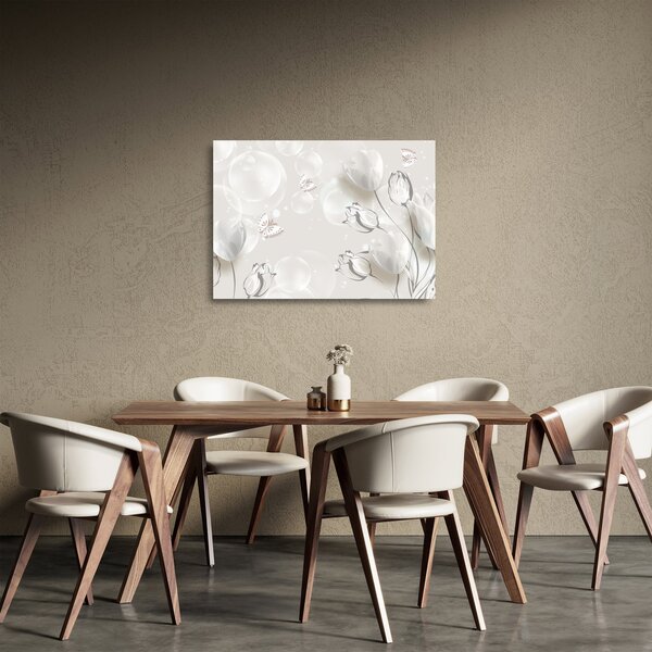 Obraz na szkle - Tulipany między bąbelkami (70x50 cm)