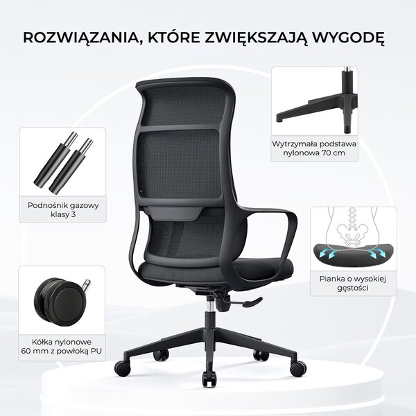 Fotel ergonomiczny ANGEL biurowy obrotowy mOja czarny