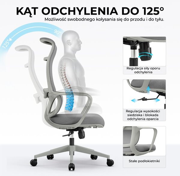 Fotel ergonomiczny ANGEL biurowy obrotowy mOja szary
