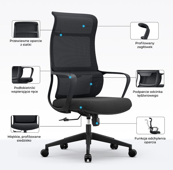Fotel ergonomiczny ANGEL biurowy obrotowy mOja czarny