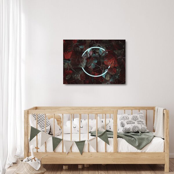 Obraz na szkle - Neonowe koło między palmami (70x50 cm)
