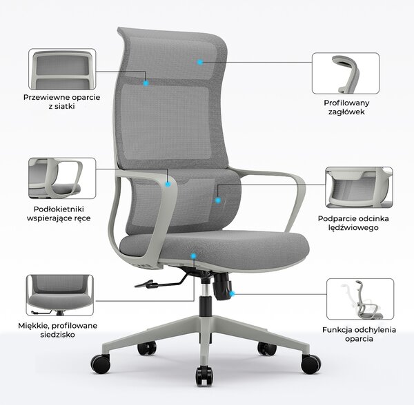 Fotel ergonomiczny ANGEL biurowy obrotowy mOja szary