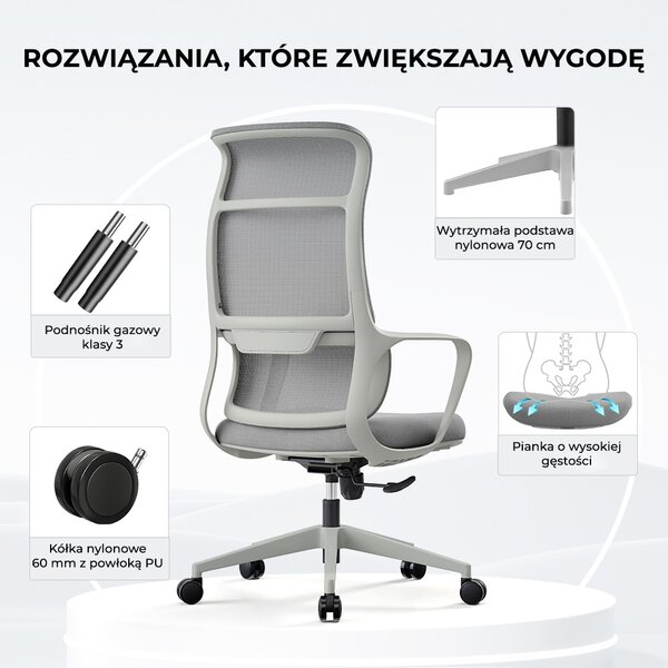 Fotel ergonomiczny ANGEL biurowy obrotowy mOja szary