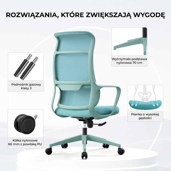 Fotel ergonomiczny ANGEL biurowy obrotowy mOja miętowy