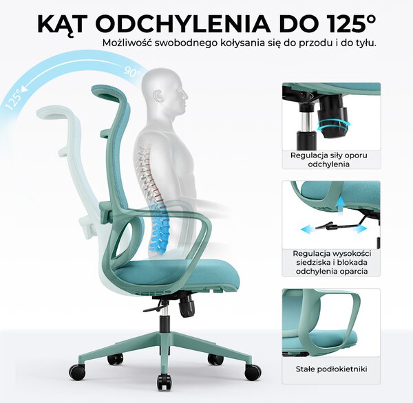 Fotel ergonomiczny ANGEL biurowy obrotowy mOja miętowy
