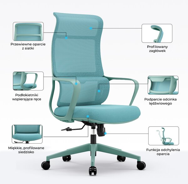 Fotel ergonomiczny ANGEL biurowy obrotowy mOja miętowy