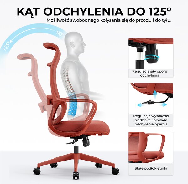 Fotel ergonomiczny ANGEL biurowy obrotowy mOja czerwony