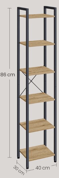Regał z metalową konstrukcją TAYLOR 6 półek, dąb artisan