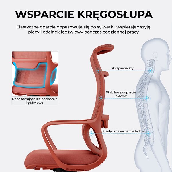 Fotel ergonomiczny ANGEL biurowy obrotowy mOja czerwony