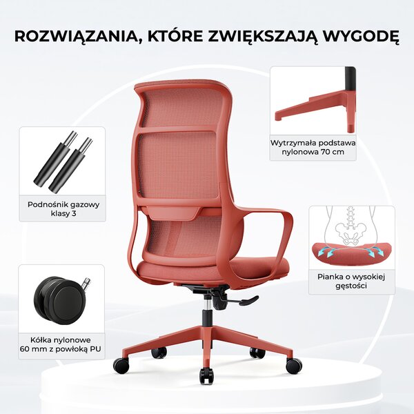 Fotel ergonomiczny ANGEL biurowy obrotowy mOja czerwony