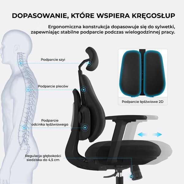Fotel ergonomiczny ANGEL biurowy obrotowy Stelio Plus