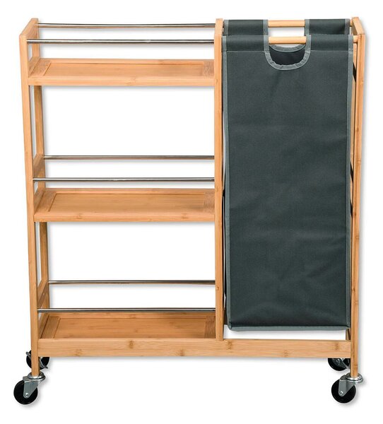 Półka na kółkach z koszykiem na butelki, 78 x 20 x 68 cm, bambus KESPER 24857