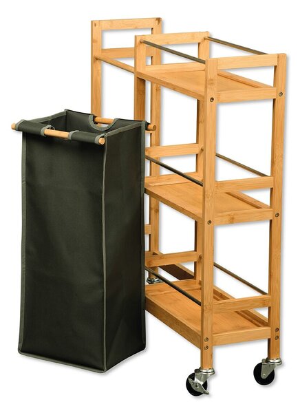 Półka na kółkach z koszykiem na butelki, 78 x 20 x 68 cm, bambus KESPER 24857