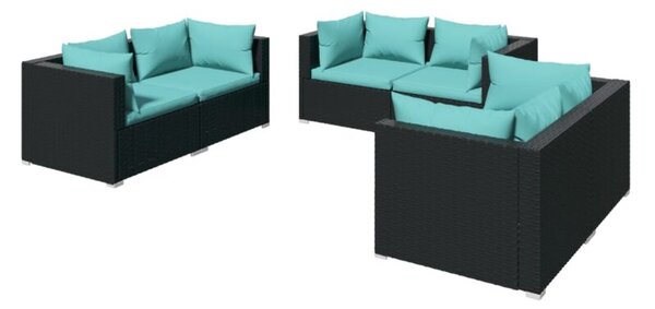 Zestaw Mebli Ogrodowych Komplet Wypoczynkowy Z Poduszkami 6-Częściowy Czarny Rattan Na Taras Balkon Ogród