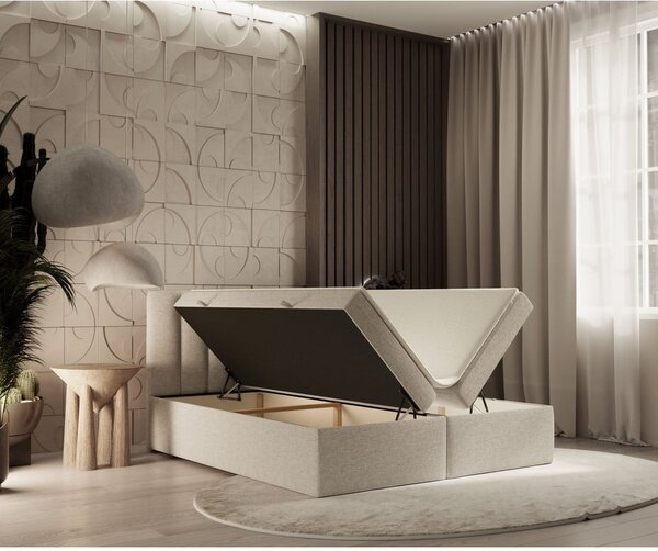 Beżowe łóżko boxspring ze schowkiem 140x200 cm Novento – Maison de Rêve