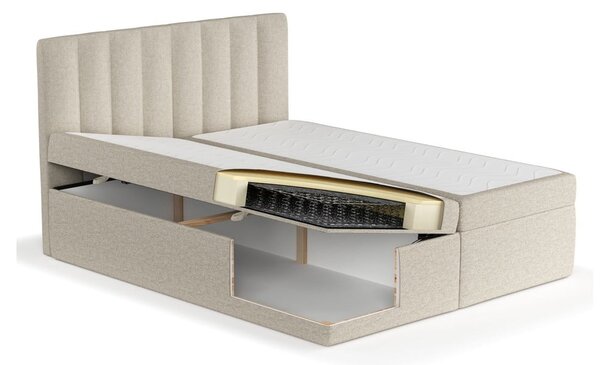 Beżowe łóżko boxspring ze schowkiem 140x200 cm Novento – Maison de Rêve