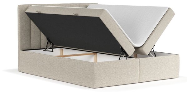 Beżowe łóżko boxspring ze schowkiem 140x200 cm Novento – Maison de Rêve