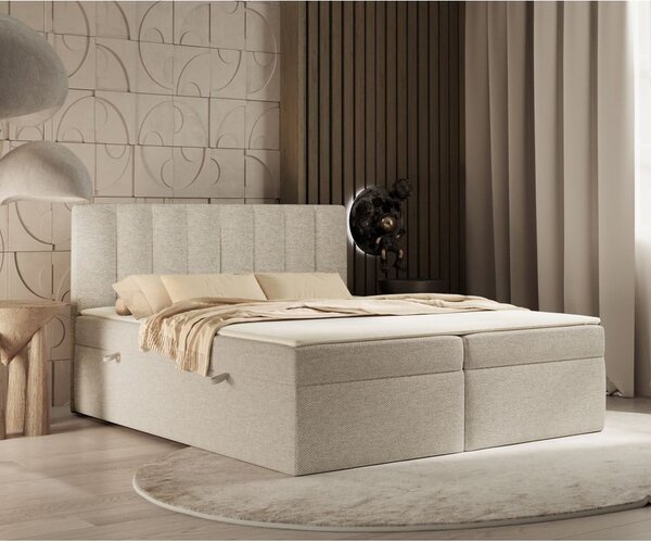 Beżowe łóżko boxspring ze schowkiem 160x200 cm Novento – Maison de Rêve