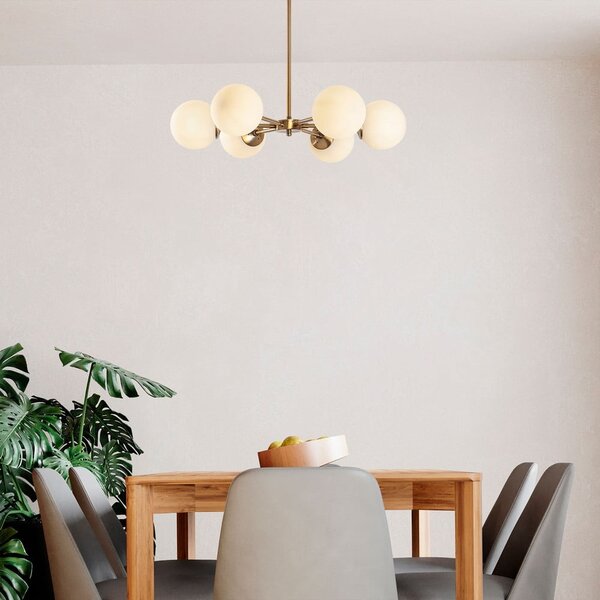 Biała/w kolorze mosiądzu lampa wisząca ze szklanym kloszem ø 73 cm Akkas – Opviq lights