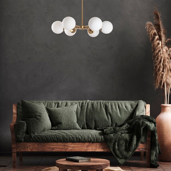 Biała/w kolorze mosiądzu lampa wisząca ze szklanym kloszem ø 73 cm Akkas – Opviq lights