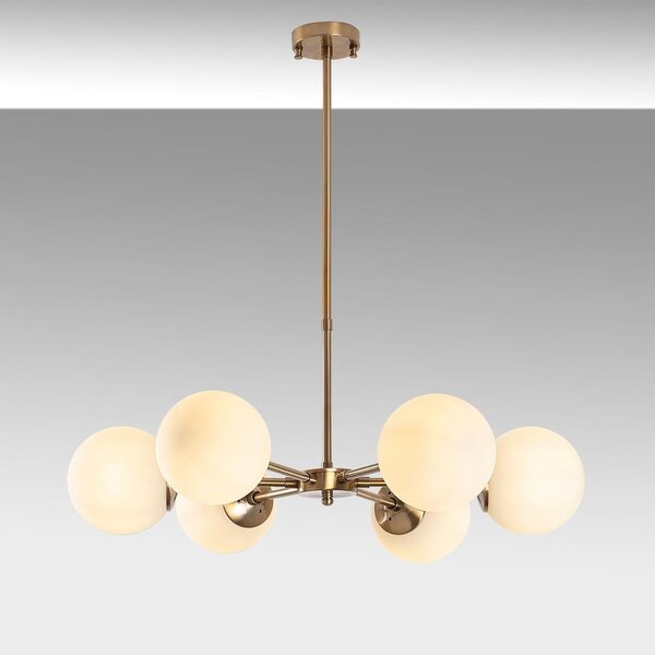Biała/w kolorze mosiądzu lampa wisząca ze szklanym kloszem ø 73 cm Akkas – Opviq lights