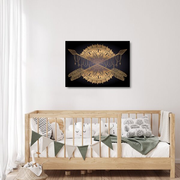 Obraz na szkle - Złota mandala ze strzałkami (70x50 cm)