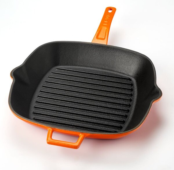Patelnia grillowa 26 x 26 cm, żeliwna, pomarańczowa LAVA METAL LVPGT2626K0OR