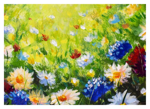 Obraz na szkle kwitnącej łąki, obraz olejny (70x50 cm)