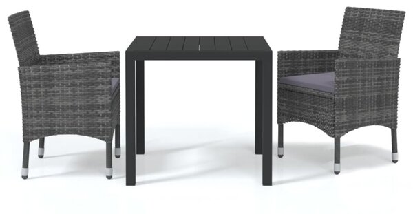 Zestaw Mebli Ogrodowych Komplet Jadalniany Z Poduszkami 3-Częściowy Szary Rattan Na Taras Balkon Ogród