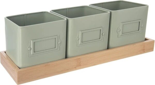 Greenish doniczka na zioła 11,5 x 11,5 cm + podstawka, metal/bambus ORION 310629