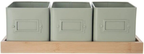 Greenish doniczka na zioła 11,5 x 11,5 cm + podstawka, metal/bambus ORION 310629