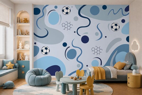 Fototapety Kolorowe abstrakcyjne kształty, piłki nożne i schematy, Fototapeta Sportowa, w05142 : Uwalls.pl