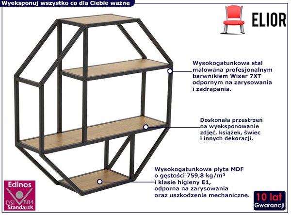 Nowoczesna loftowa półka ścienna w kolorze dębu L3-P16