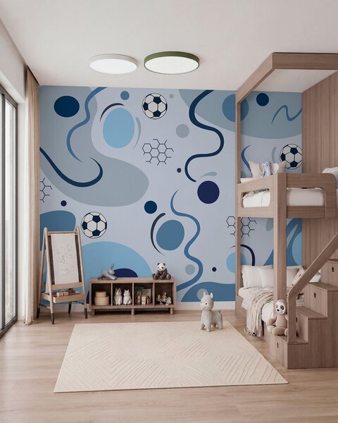Fototapety Kolorowe abstrakcyjne kształty, piłki nożne i schematy, Fototapeta Sportowa, w05142 : Uwalls.pl